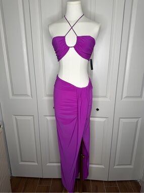 Purple Halter Cutout Maxi Dress